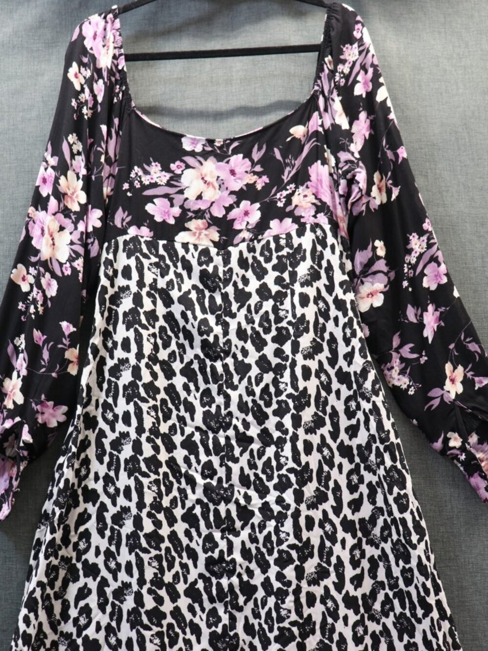 Nasty Gal Print Mix Maxi Dress 8 NWT Leopard Floral Empire Waist Long Sleeve - Picture 5 of 14